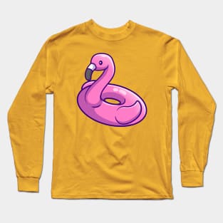 Cute Flamingo Swimming Tire Cartoon Long Sleeve T-Shirt